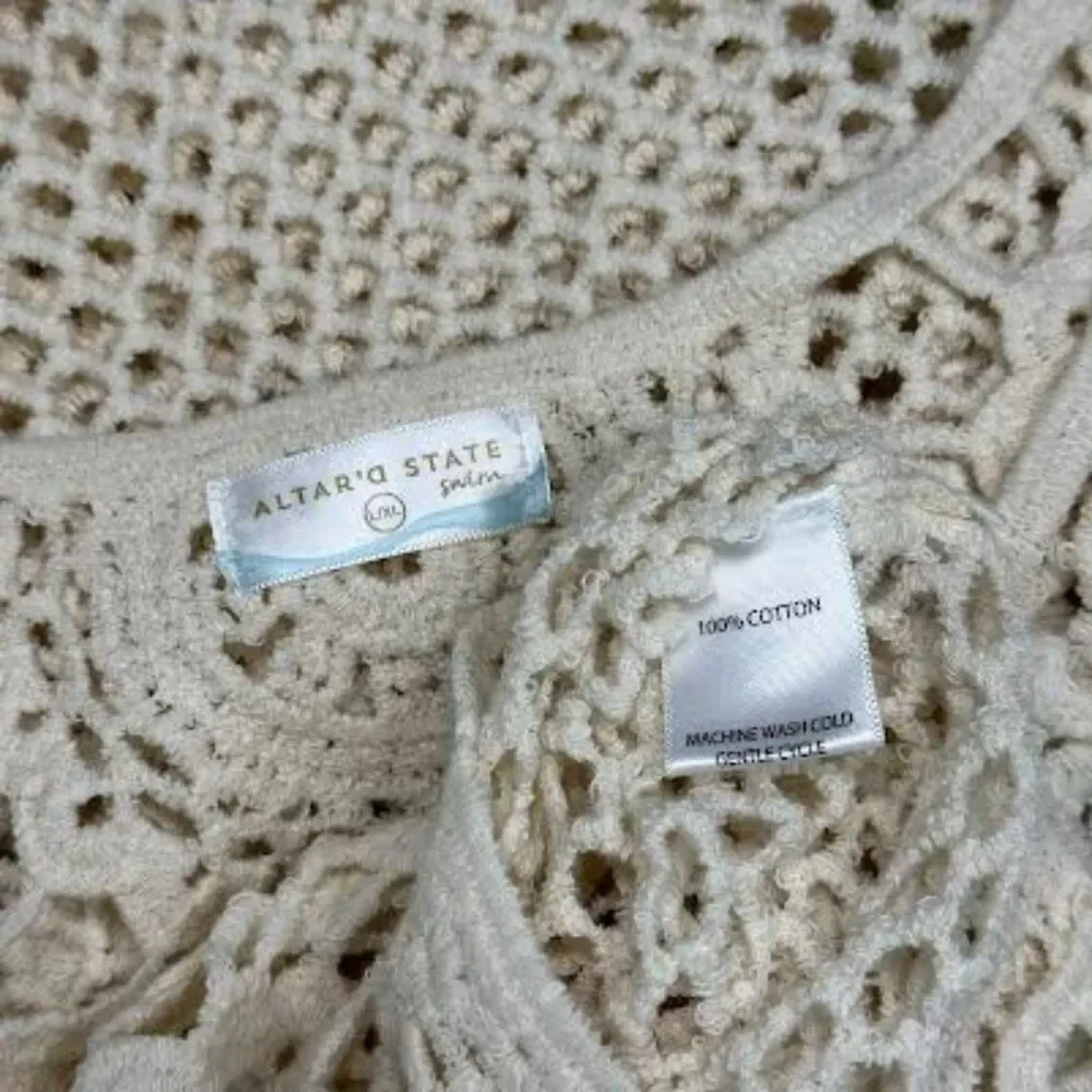 Altar'd State Pensacola Crochet Cream Maxi Dress Cover Up Sleeveless Size L/XL - Picture 6 of 9